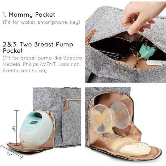 Breast Pump Bag Diaper Tote Bag with 15 Inch Laptop Sleeve Fit Most Breast Pumps - Picture 5 of 6